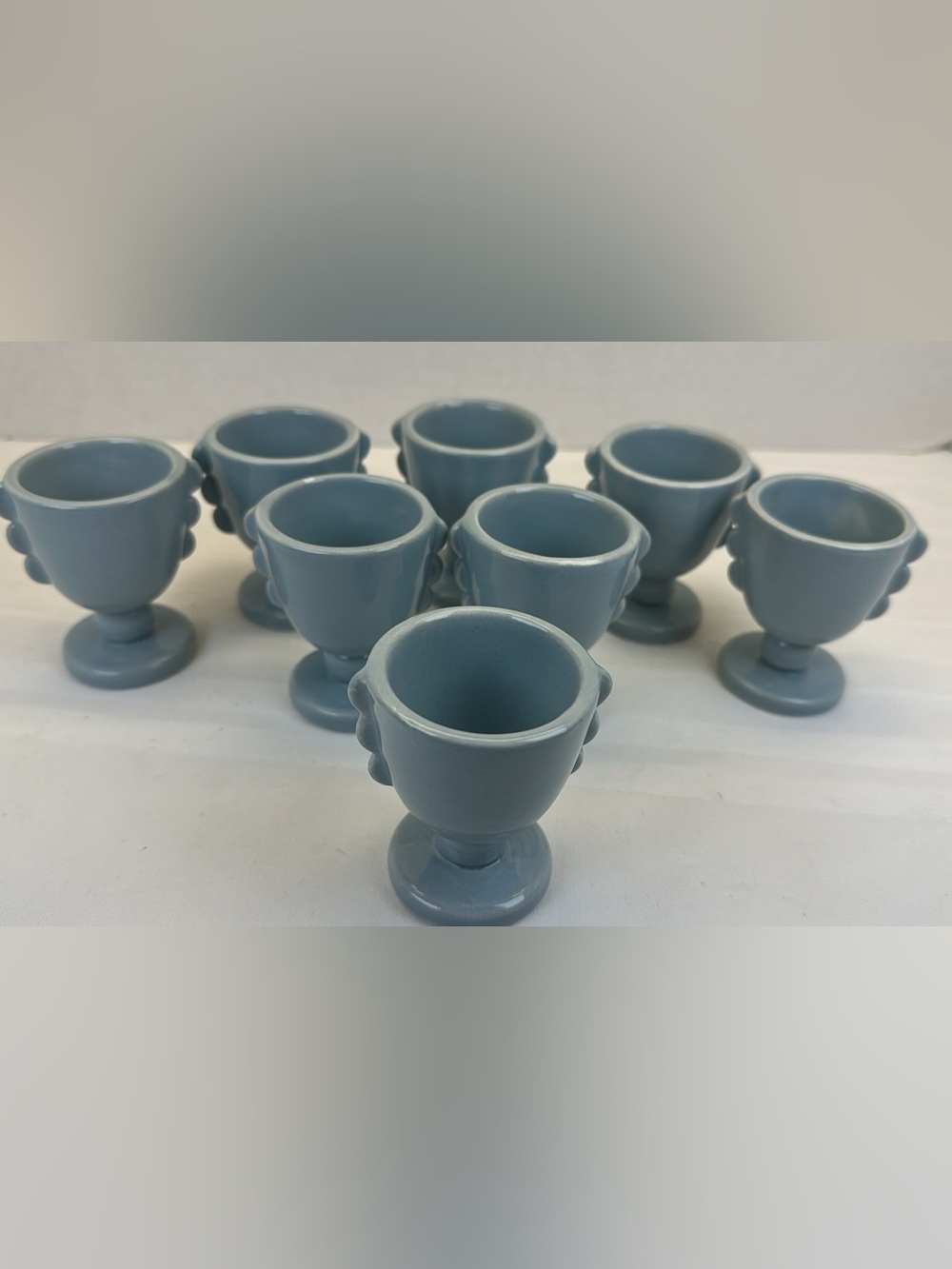 Matte Blue Ceramic Egg Cups - Set of 8